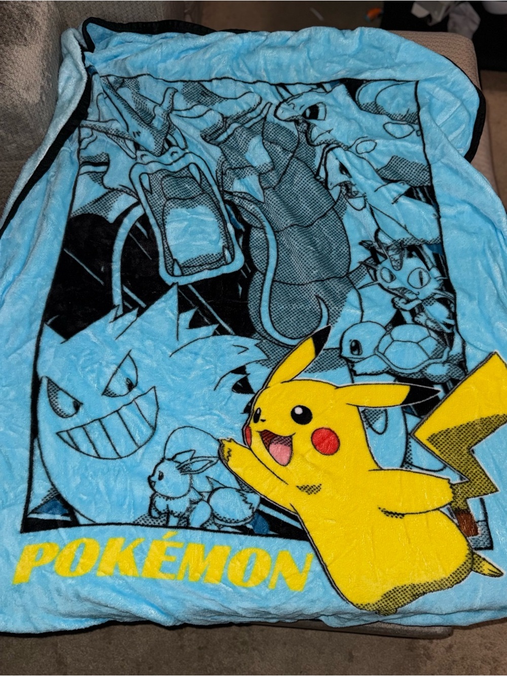 Pokemon Kids Fleece Throw Blanket with Yellow Pikachu on Light Blue